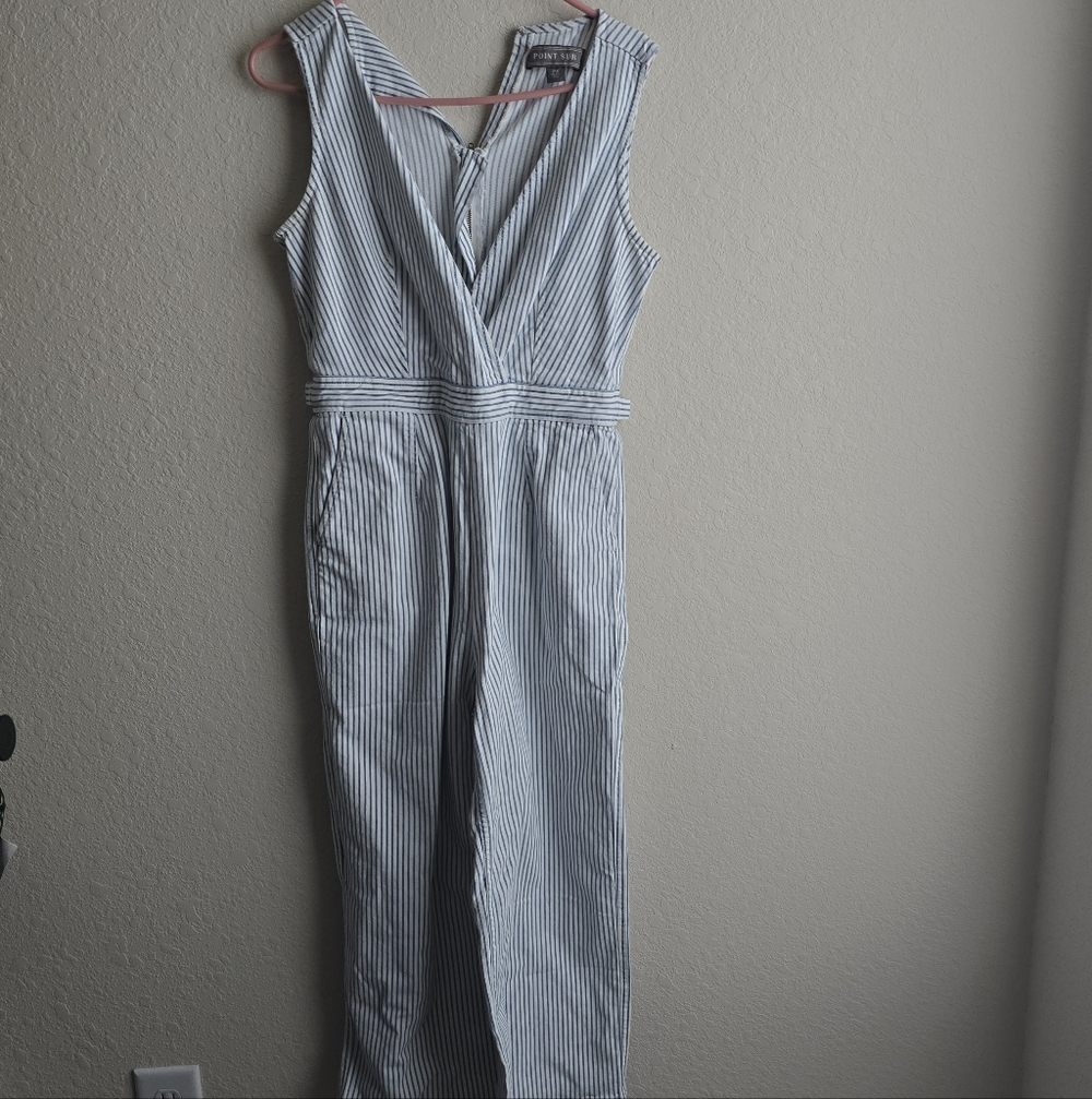 Chic Blue Striped Sleeveless Jumpsuit